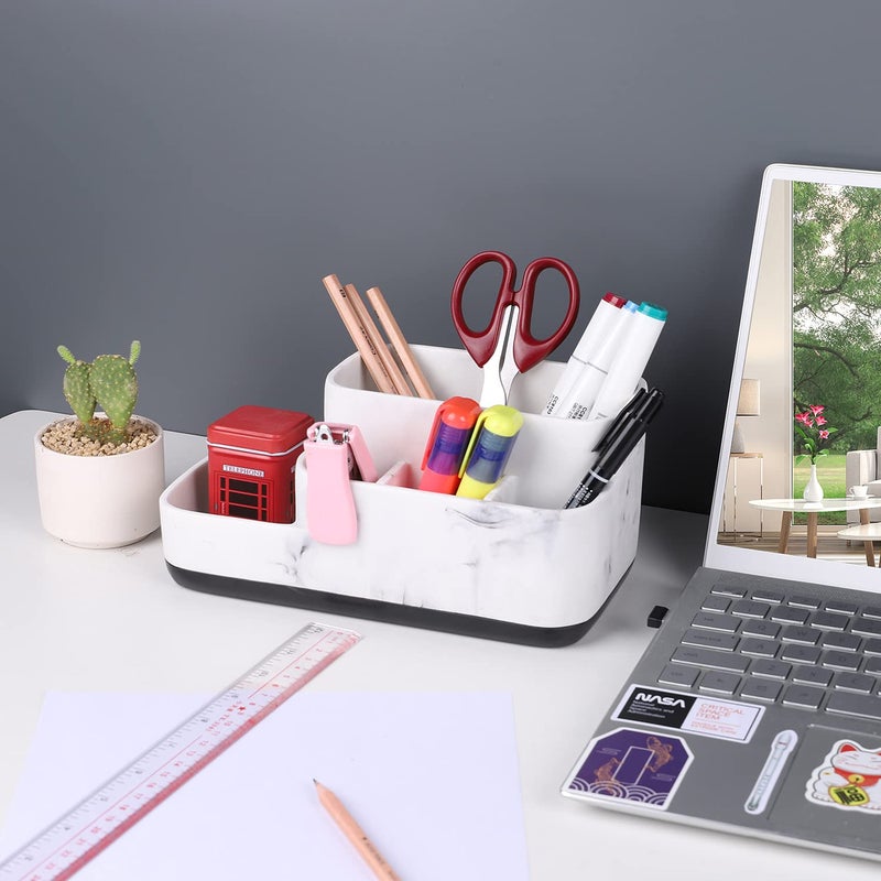 ZCCZ Toothbrush Holder Organizer - Multi-Functional Bathroom Storage for Makeup, Skincare, and Accessories - White Marble Look Countertop Organizer for Sink and Vanity Spaces - Image 2